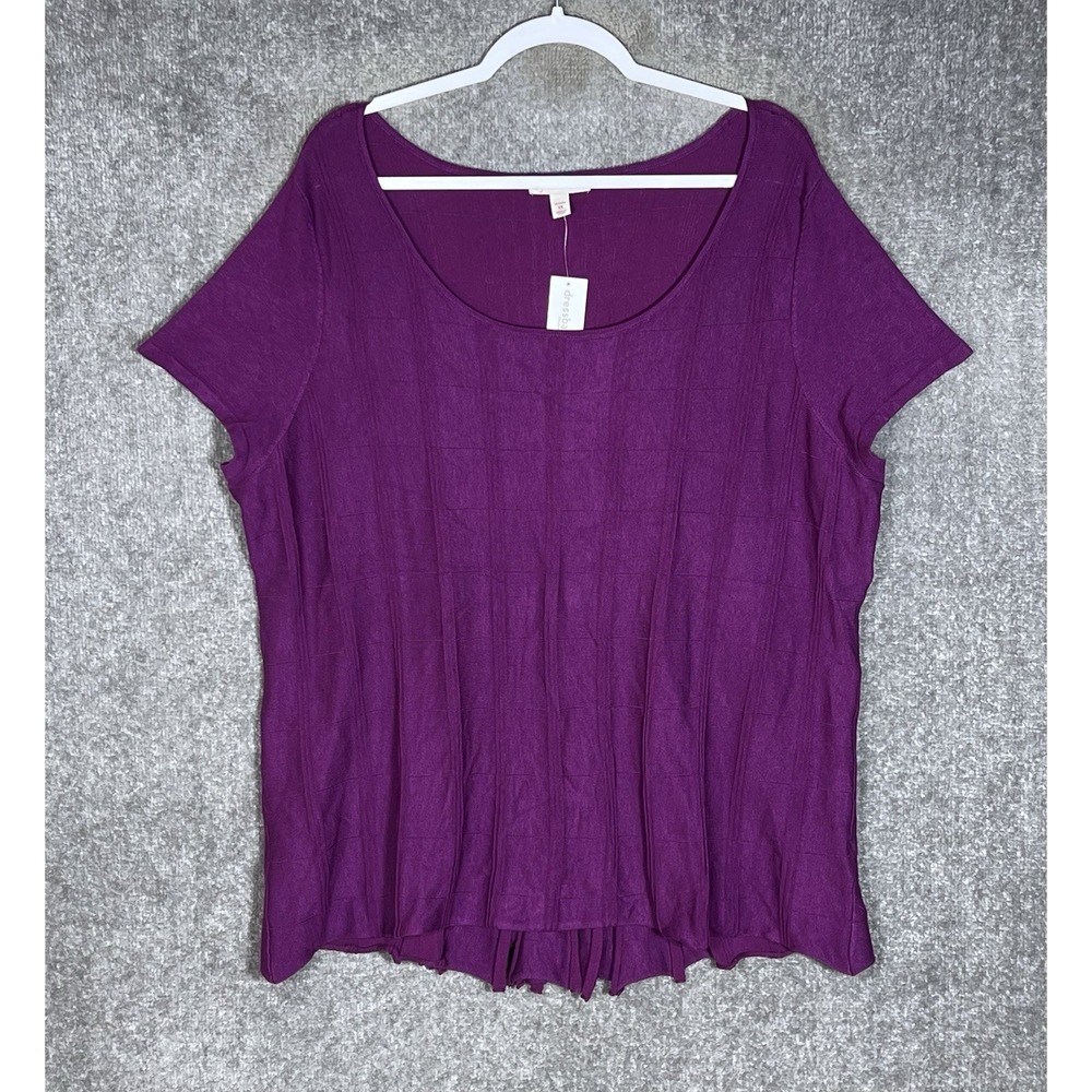 Dressbarn Pleated Knit Top Womens Sz 3X Purple Scoop Neck Short Sleeve New VTG